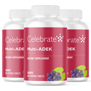 Multi-ADEK Vitamin med 60mg Jern, Tyggbar, Grape 