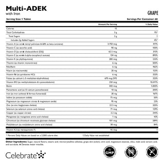 Multi-ADEK Vitamin med 60mg Jern, Tyggbar, Grape 