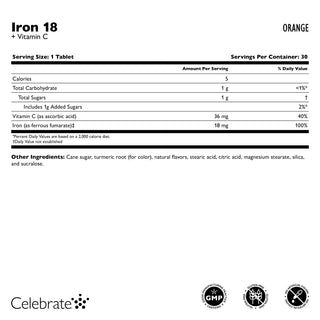 Iron 18 mg + Vitamin C, Chewable Tablets, Orange