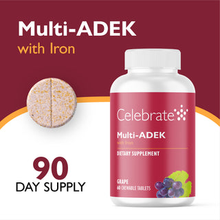 Multi-ADEK Vitamin med 60mg Jern, Tyggbar, Grape 